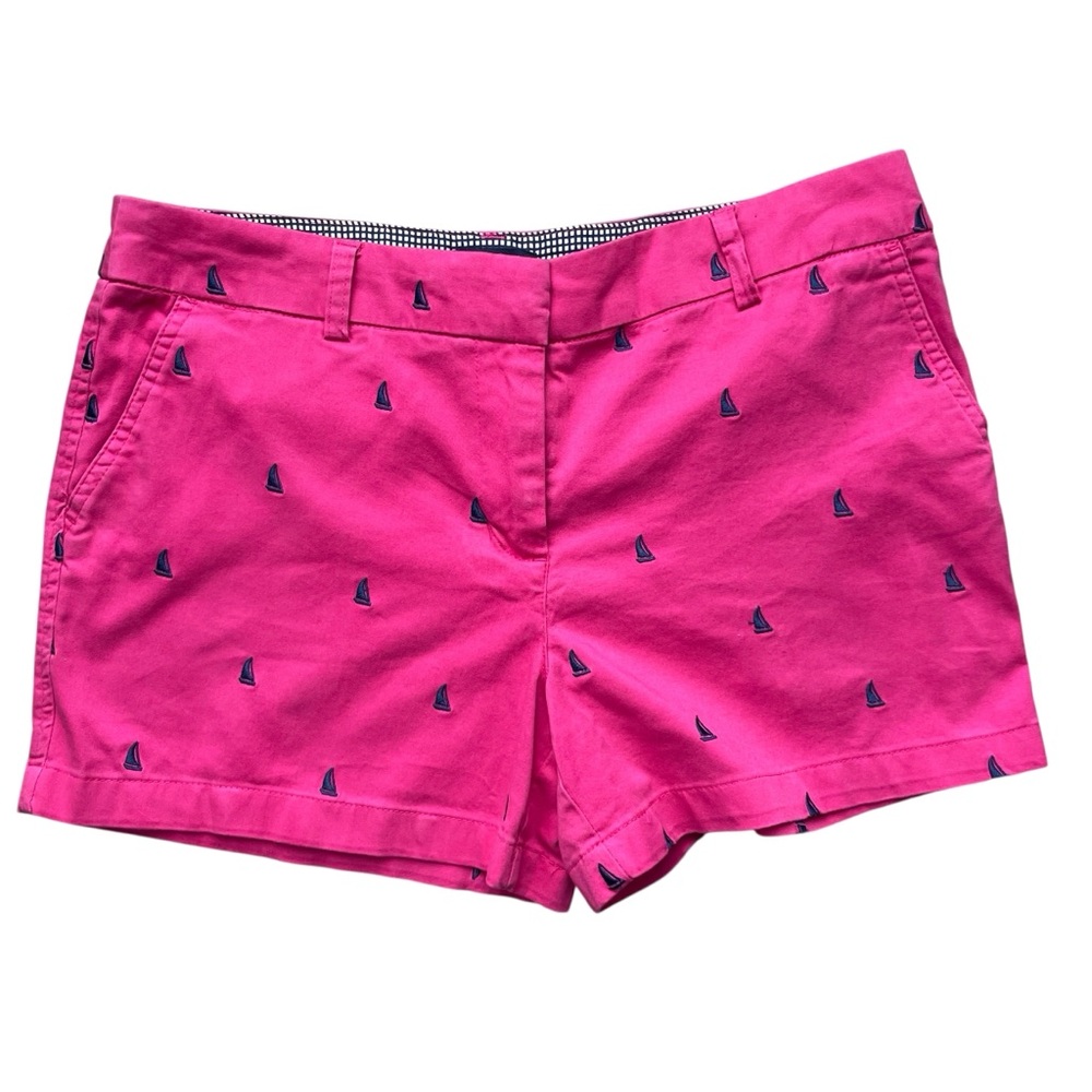 British Khaki Women’s Chino Shorts Size 8 Hot Pink With Sailboats Preppy